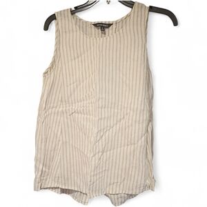 Ellen Tracy Tank Women S Beige White 100% Linen Striped Sleeveless Round Neck
